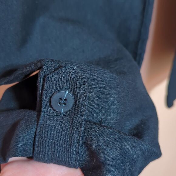 J Jill Linen Blend Black Drawstring Pants Coastal Tab Button Capsule sz M - Picture 4 of 12